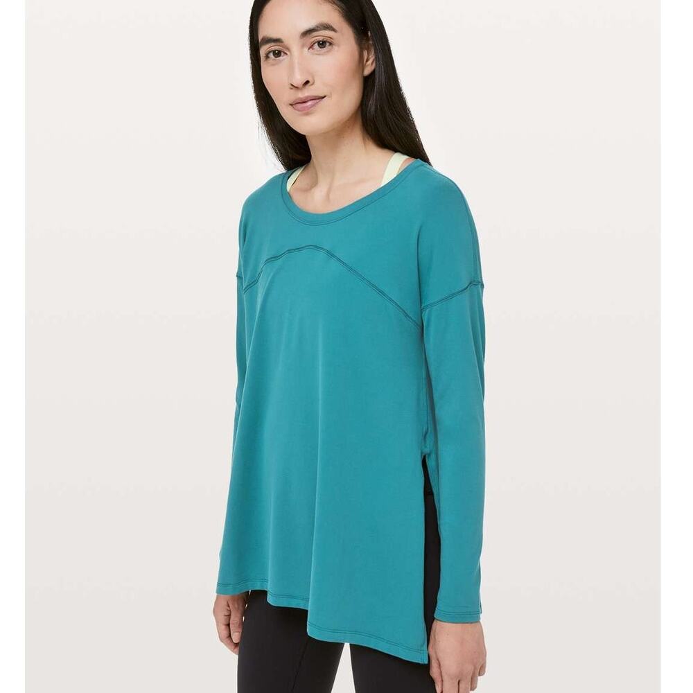 Lululemon Hit Unwind Long Sleeve Tonic Teal Blue Size 12 Rulu Side Tie Loose Fit